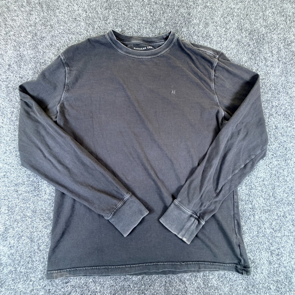 American Eagle Outfitters Shirt Mens Medium Black Cotton Crew Neck Standard Fit